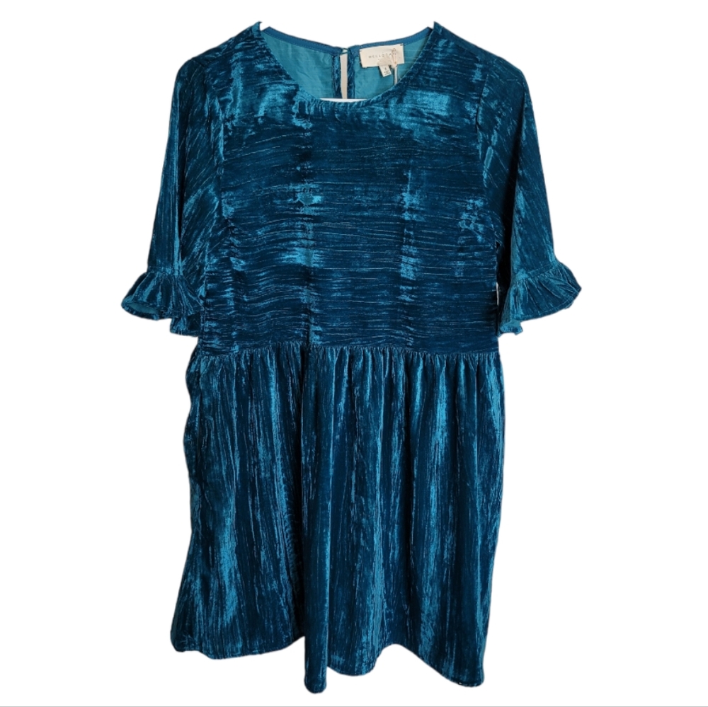 🆕️ Melloday Crushed Velvet Ruffle Trimmed Mini Dress - Picture 3 of 10